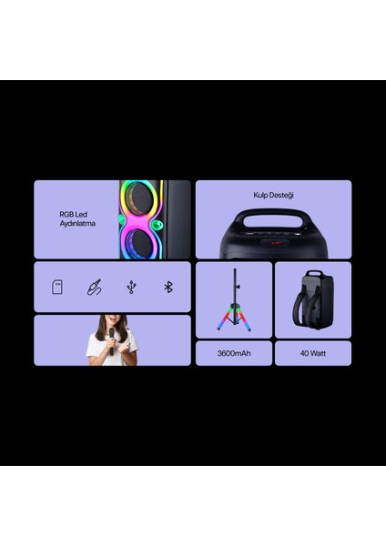 MD-66BT Thunderbag 40W 3600MAH Çanta Taşıma Özellikli Usb/bt/tf/tws Rgb Işıklı Kablosuz Mikrofonlu Toplantı-Parti indirimleri