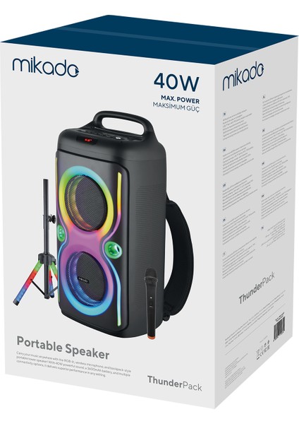 MD-66BT Thunderbag 40W 3600MAH Çanta Taşıma Özellikli Usb/bt/tf/tws Rgb Işıklı Kablosuz Mikrofonlu Toplantı-Parti