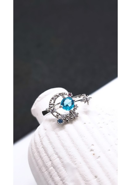 Mavi Hilal Taşlı Çelik Kaplama Yüzük indirimleri