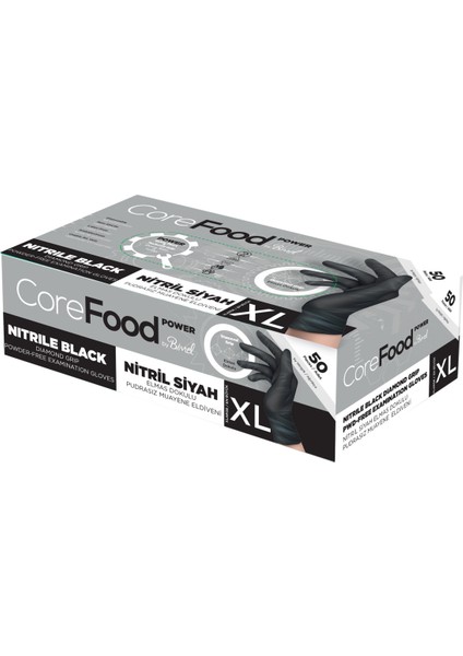 Corefood Nitril Siyah Power Pudrasız Muayene Eldiveni Xl - 1 Paket 50 Li fiyatları