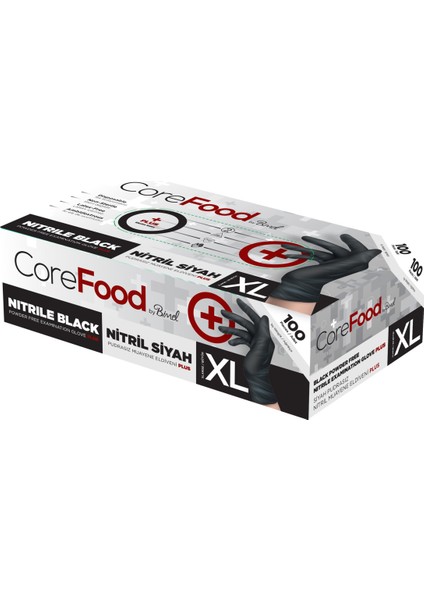 Corefood Ekstra Kalın Nitril Siyah Plus Muayene Eldiveni Xl - 1 Paket 100'LÜ fiyatları