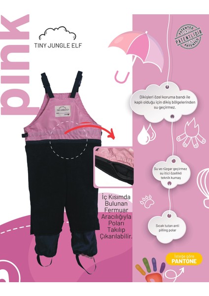 Su Geçirmez Yağmur Tulumu Poları Takılıp Çıkarılabilir - Pembe
