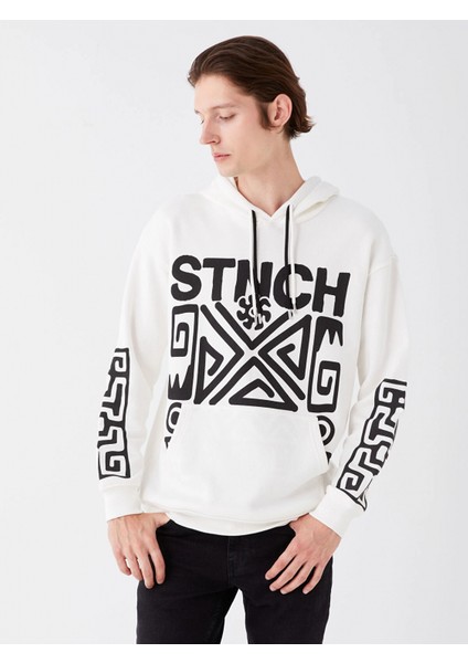 Xsıde Ekru Uzun Kollu Baskılı Erkek Kalın Hoodie modelleri