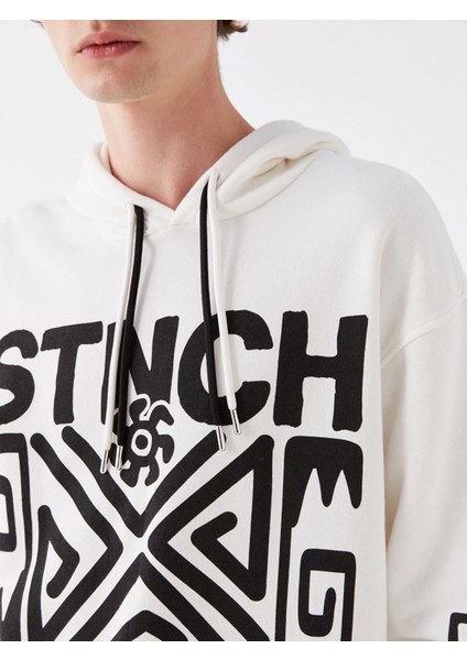 Xsıde Ekru Uzun Kollu Baskılı Erkek Kalın Hoodie fırsatları