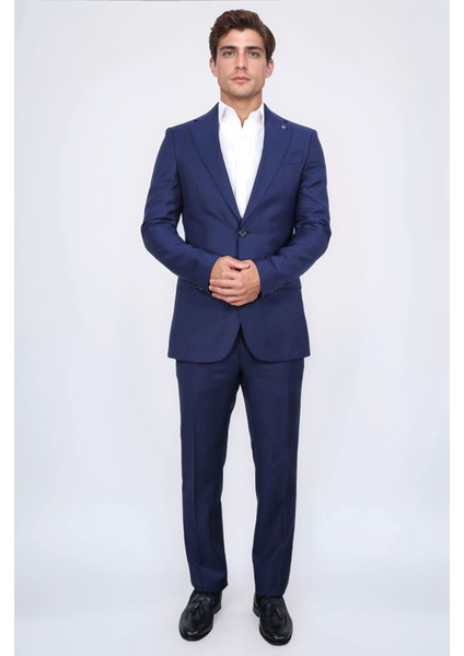 Slim Fit Mono Yaka Koyu Mavi Takım Elbise