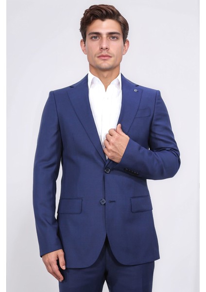 Slim Fit Mono Yaka Koyu Mavi Takım Elbise modelleri