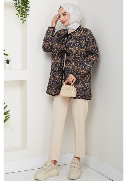 Etnik Desen Bağlamalı Kapitone Ceket 1618 - Siyah fiyatları