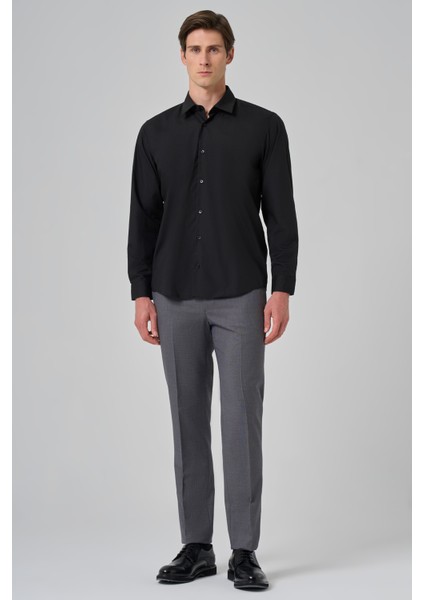 Erkek Siyah Basic Regular Fit Sert Yaka Gömlek modelleri