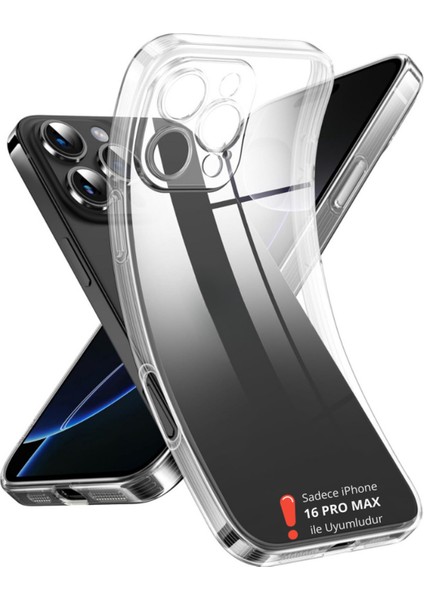 (Lüx Şeffaf) iPhone 16 Pro Max Uyumlu Lüx Serisi Yumuşak Esnek Şeffaf Silikon Kılıf