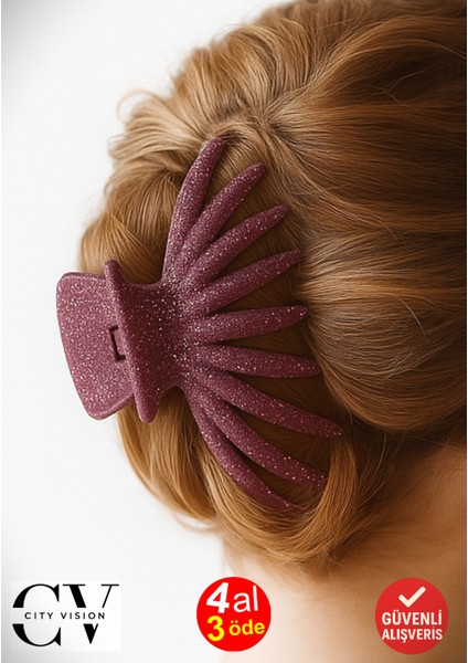 Simli Ahtapot Model Gül Kurusu Rengi Mandal Saç Tokası 12 cm Büyük Boy