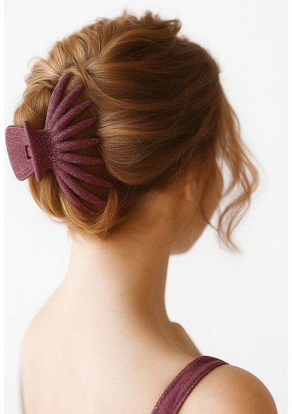 Simli Ahtapot Model Gül Kurusu Rengi Mandal Saç Tokası 12 cm Büyük Boy fiyatları