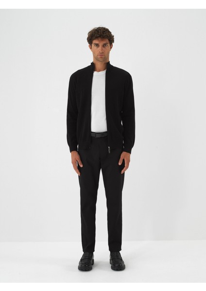 Erkek Siyah Pamuk Dokulu Regular Fit Hırka