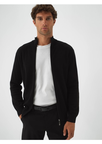 Erkek Siyah Pamuk Dokulu Regular Fit Hırka