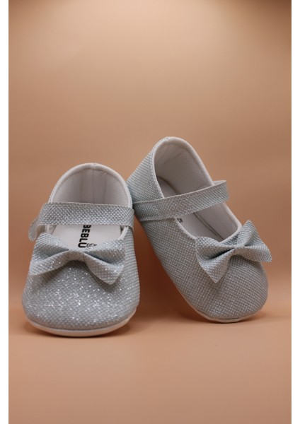 Fiyonklu Simli Mint Yeşili Babet Bebek Ayakkabısı