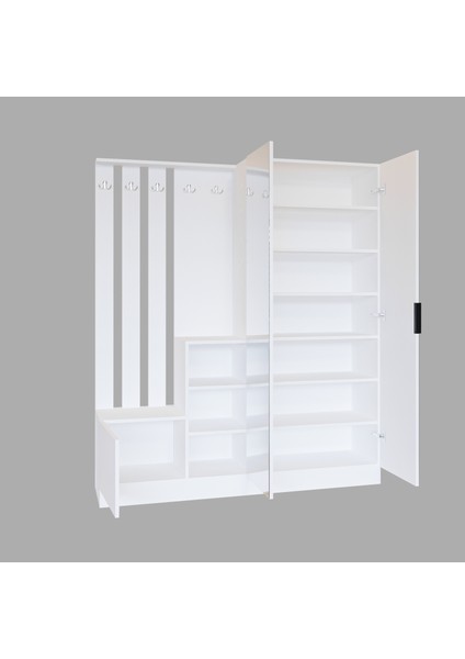 Parilla White Vestiyer Portmanto Ayakkabılık Aynalı