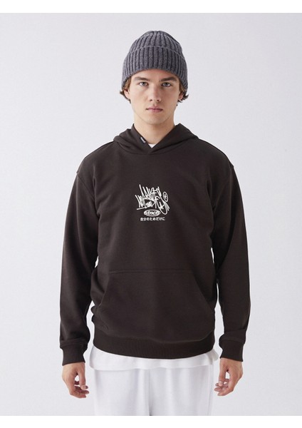 Xsıde Kahverengi Uzun Kollu Baskılı Erkek Kalın Hoodie fiyatları