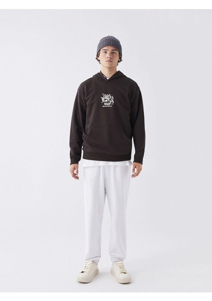 Xsıde Kahverengi Uzun Kollu Baskılı Erkek Kalın Hoodie fırsatları