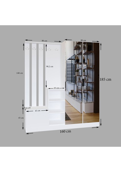 Parilla White Vestiyer Portmanto Ayakkabılık Aynalı