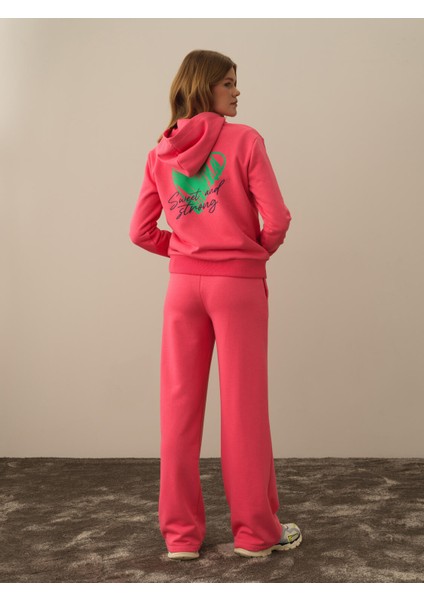 Kadın Pembe Pamuk Dokulu Oversize Sweatmont
