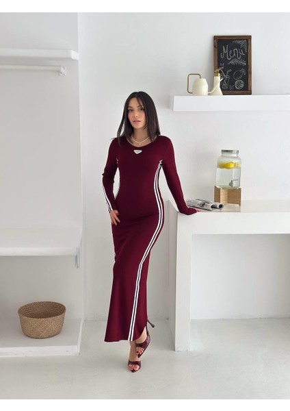 Modal Kumaş Yan Şeritli Uzun Kollu Fit Elbise