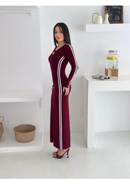 Modal Kumaş Yan Şeritli Uzun Kollu Fit Elbise modelleri