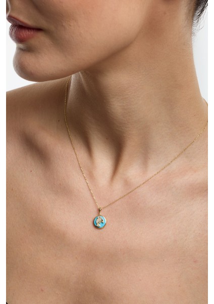 14 Ayar Altın Mavi Mineli Balina Kolye