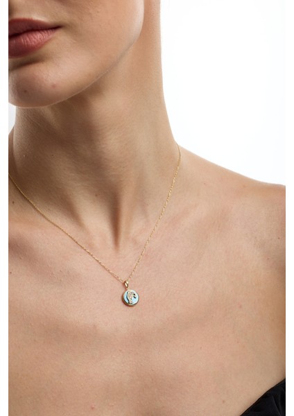 14 Ayar Altın Mavi Mineli Balina Kolye fiyatları