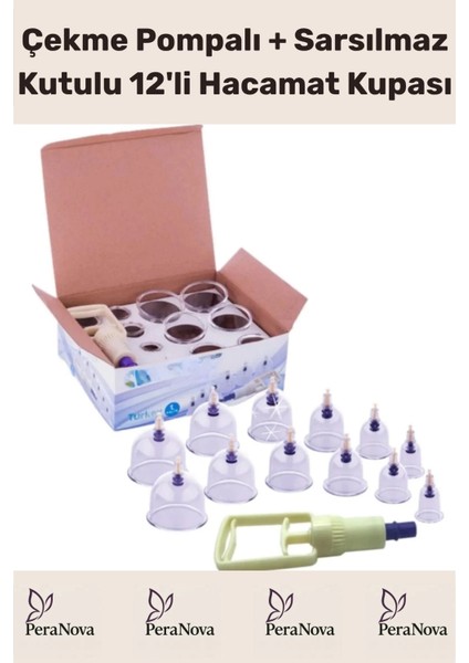 Çekme Vakum Pompalı Sarsılmaz Kutulu Selülit Yağ Çatlak Giderici Masaj Aleti 12'li Hacamat Kupa Seti