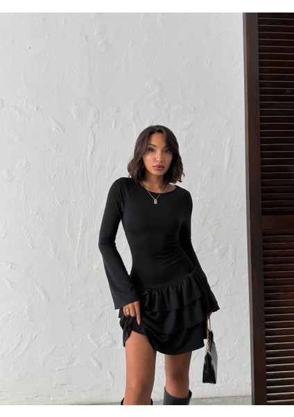 Ispanyol Kol Volanlı Mini Elbise