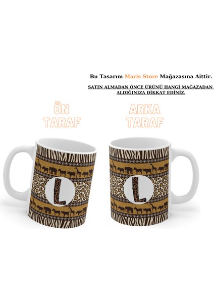 Leopar Desenli M-A-B Baş Harfler-Hediyelik Kupa -Kişiye Özel Isimli 1 Adet Kupa (Tüm Harfler Mevcut)