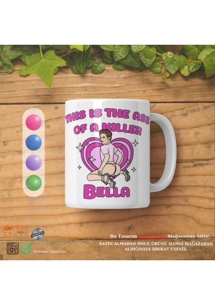 Pembe Katil Bella Kıçı Komik Kişiselleştirilebilir Hediyelik Kupa Bardak