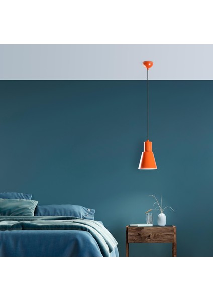 Konikkem Retro Tekli Sarkıt Avize Turuncu, Endüstriyel Metal Sıvama Tavan Lambası 6362-ORANGE