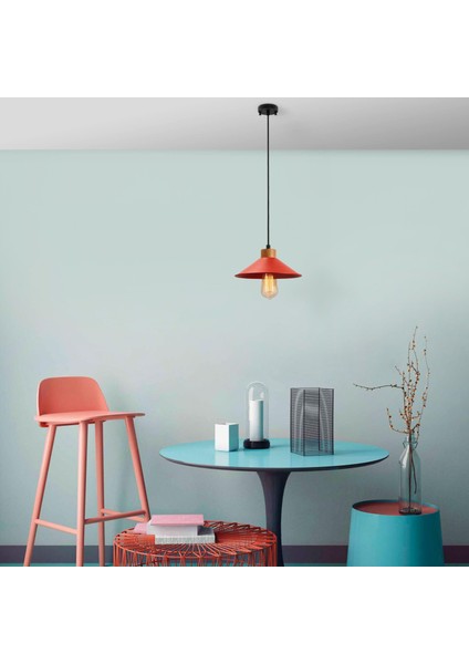 Konik Retro Tekli Sarkıt Avize Kırmızı, Modern Dekoratif Metal Sıvama Tavan Lambası KONIKSIVAMA-006