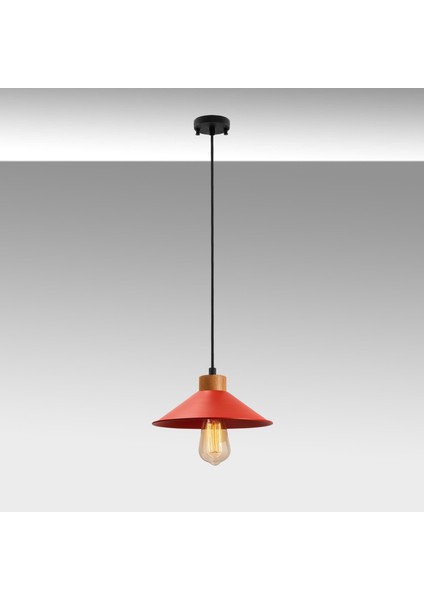 Konik Retro Tekli Sarkıt Avize Kırmızı, Modern Dekoratif Metal Sıvama Tavan Lambası KONIKSIVAMA-006
