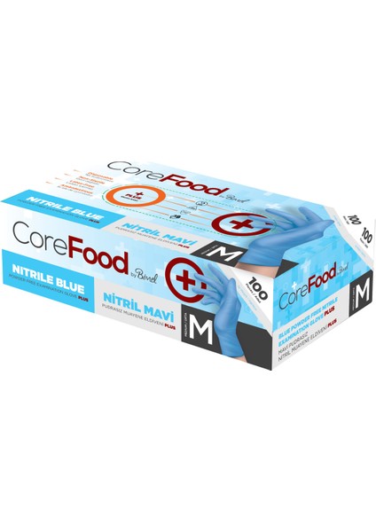 Corefood Ekstra Kalın Nitril Mavi Plus Muayene Eldiveni M - 1 Paket 100'LÜ fiyatları