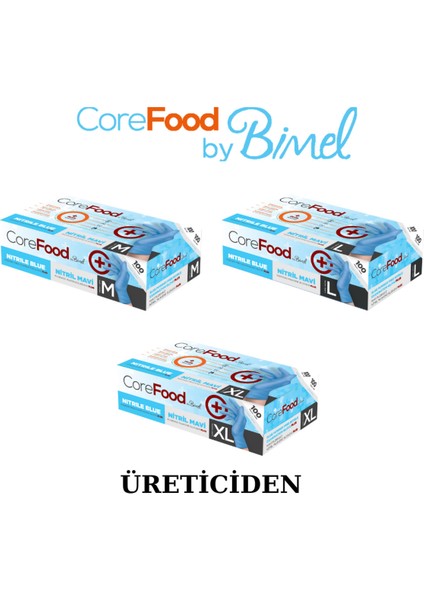 Corefood Ekstra Kalın Nitril Mavi Plus Muayene Eldiveni M - 1 Paket 100'LÜ modelleri