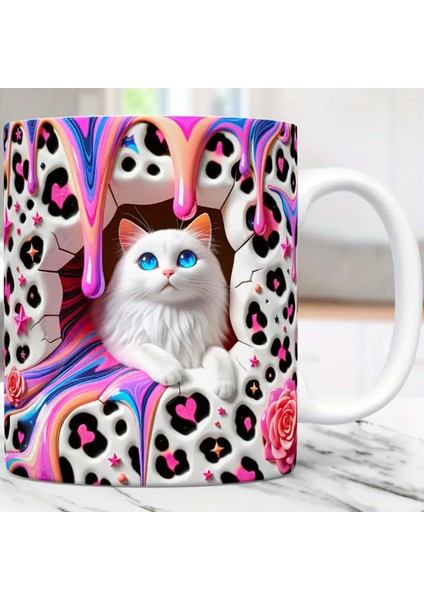 4'lü Kedi Baskılı 3D Efekli Hediyelik Porselen Kupa Bardak fiyatları