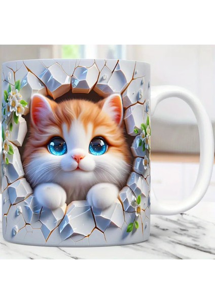 4'lü Kedi Baskılı 3D Efekli Hediyelik Porselen Kupa Bardak indirimleri