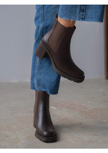 Stark Kahve Hakiki Deri Kadın Bot