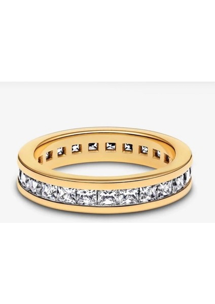 Gold Renk Zirkon Detaylı Tam Tur Kanallı S925 Ayar Yüzük fiyatları