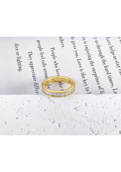 Gold Renk Zirkon Detaylı Tam Tur Kanallı S925 Ayar Yüzük modelleri