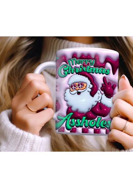 Yeni Yıl Merry Christmas 3D Noel Baba Baskılı Yılbaşı Kupa Bardak