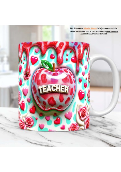 Öğretmenler Günü Hediyesi Teacher Baskılı 3D Efekli Hediyelik Kupa Bardak