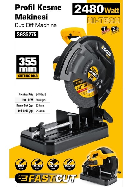 SGS5275 - 335MM Metal Profil Kesme Makinesi 2480 Watt fiyatları