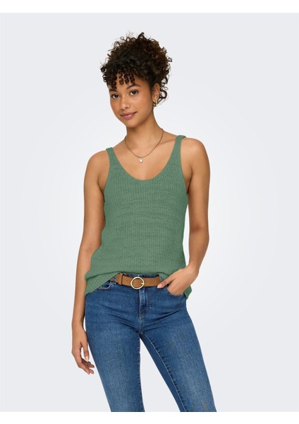 Onlsunny Sl Rıb V-Neck Knt Kadın Hedge Green Whıte Kazak - 15321455