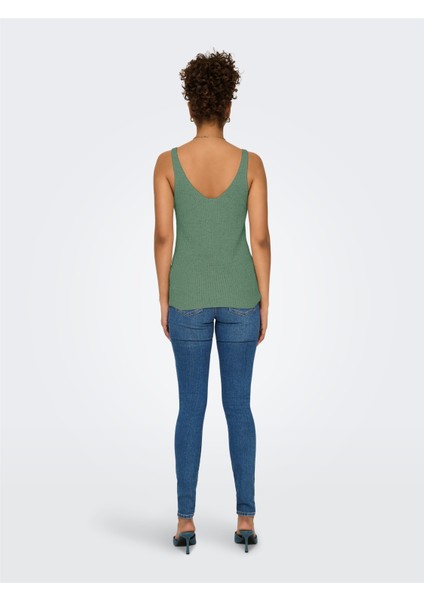 Onlsunny Sl Rıb V-Neck Knt Kadın Hedge Green Whıte Kazak - 15321455 fiyatları