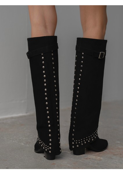 Codin Siyah Süet Troklu Hakiki Deri Kadın Çizme modelleri