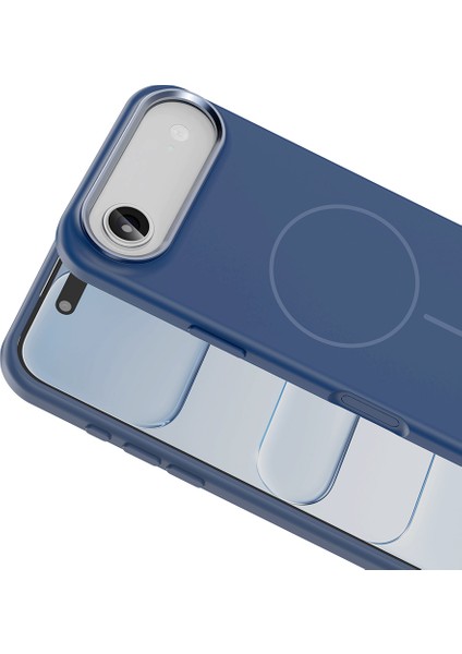 Apple iPhone 17 Air Kılıf M-Safe Şarj Özellikli Metal Kamera Çerçeveli Zore Edi Silikon Kapak - Lacivert