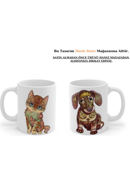 Dekoratif Kedi-Köpek Özel Tasarım Dijital Baskılı Hd Kalite Yıkanabilir Kupa Bardak (2 Adet )