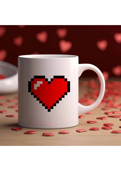 Oyun Hediyesi Pixel Kalp Çay Kahve Sevenler Kişiye Özel Kupa Doğum Günü, Sevgililer Günü Kupa Bardak modelleri